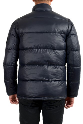 PLEIN SPORT PLEIN SPORT HERREN MARINEBLAU LOGO AUFDRUCK REISSVERSCHLUSS PARKA WESTE MIT ÄRMEL