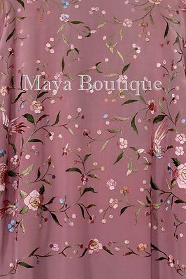 Pre-owned Maya Matazaro Embroidered Silk Fringe Jacket Kimono Strawberry Ice Multi Birds Flower Maya