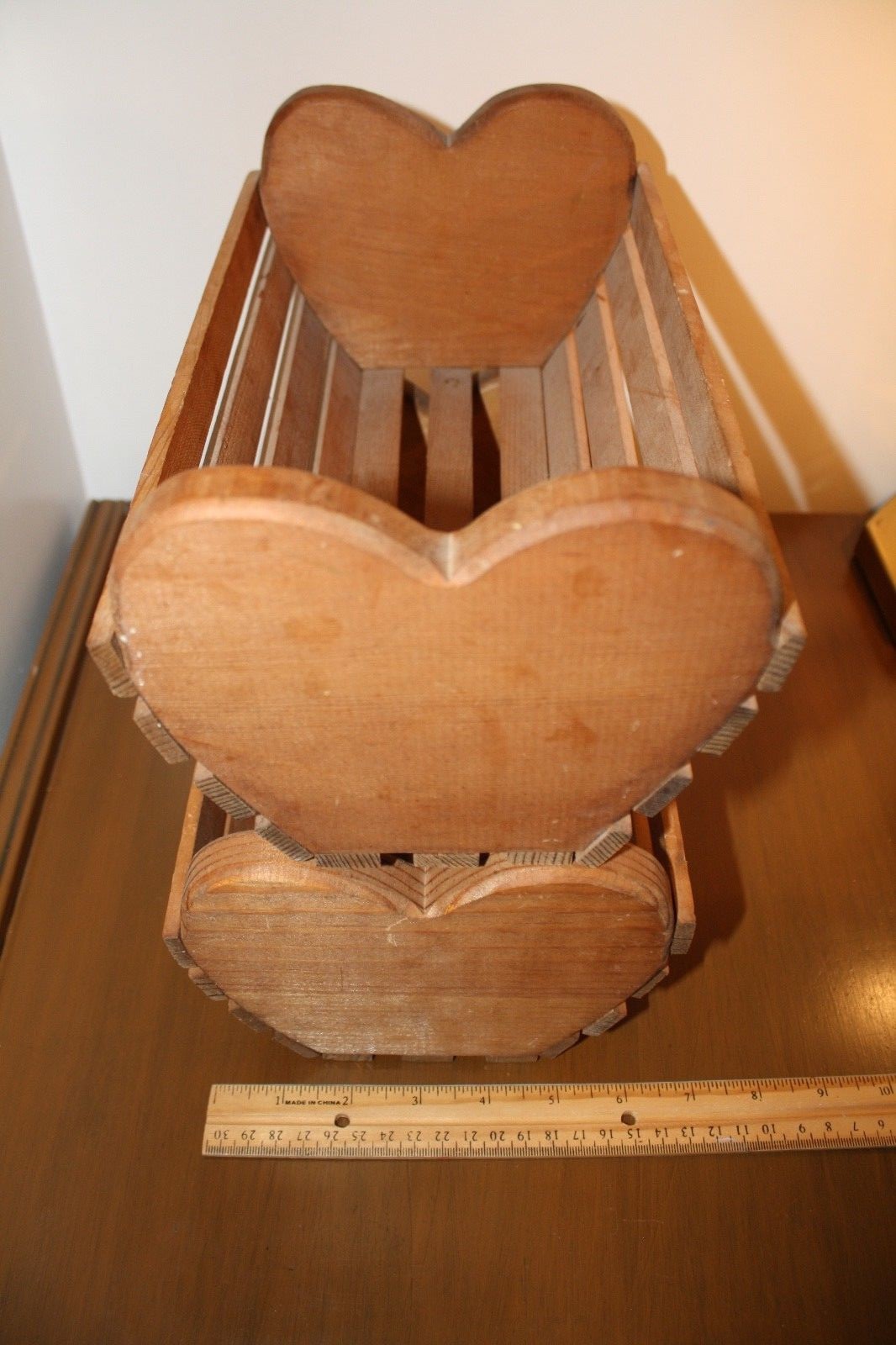 Vintage Hard Wood Heart Shape Basket Slats Crate Style Valentine Deco Set of Two