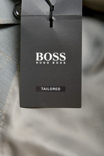 Pre-owned Hugo Boss Men's "t-harvers4/glover3" Slim Fit Plaid Silk Wool Two Button Suit In Gray/gold