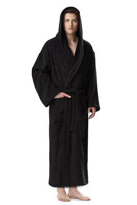 Men's Long Hooded Ankle Length Turkish Cotton Bathrobe Robe