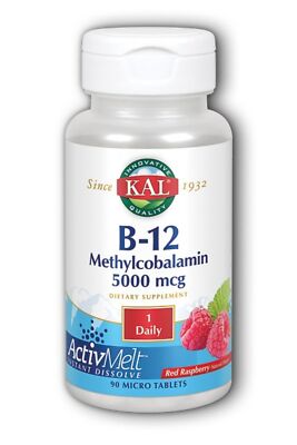 Kal B-12 Methylcobalamin ActivMelt, Ultra 5000 мкг/малина 90 пастилок