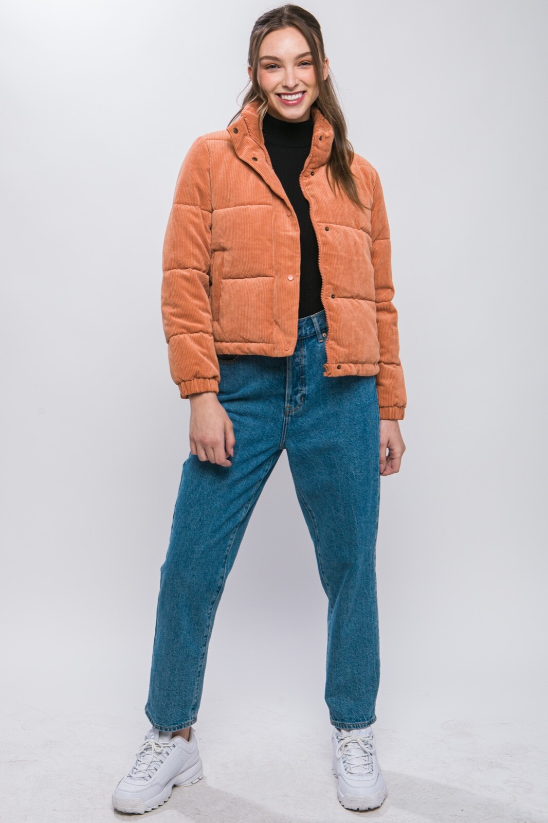 Love Tree Corduroy Cropped Puffer Jacket in Spice/Orange Women's Size S L