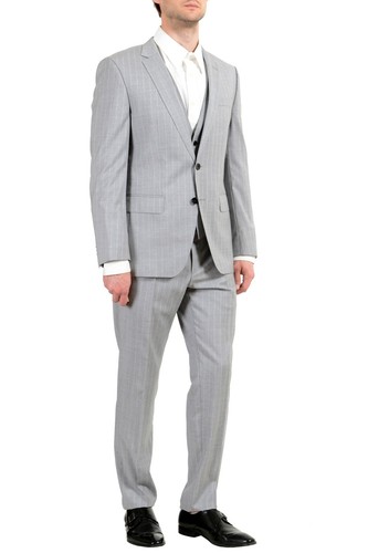 Pre-owned Hugo Boss "huge6/genius5we" Men's 100% Wool Slim Two Button Three Piece Suit In Gray