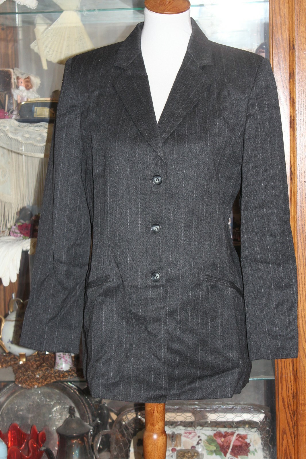 Women's BENARD HOLTZMAN Charcoal Gray Pin Stripe Lined Wool