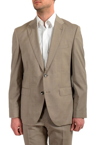 Pre-owned Hugo Boss Men's "johnstons5/lenon1" Regular Fit 100% Wool Two Button Suit In Beige