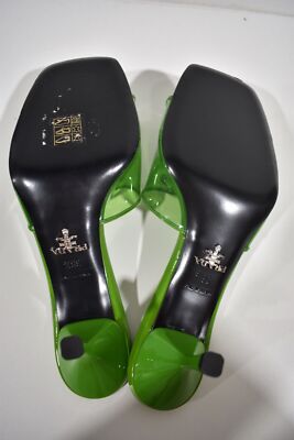Pre-owned Prada Plexiglas Green Pvc Patent Leather Backless Sandal Mule Heel Pump 38.5