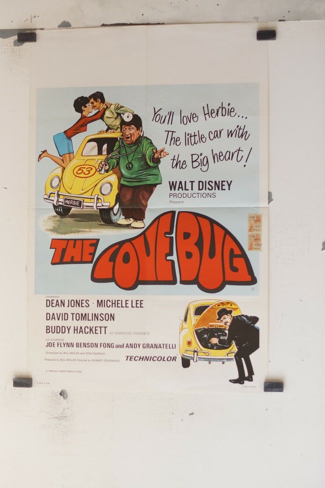 THE LOVE BUG movie POSTER ORIGINAL 69x103 , Robert Stevenson, Dean