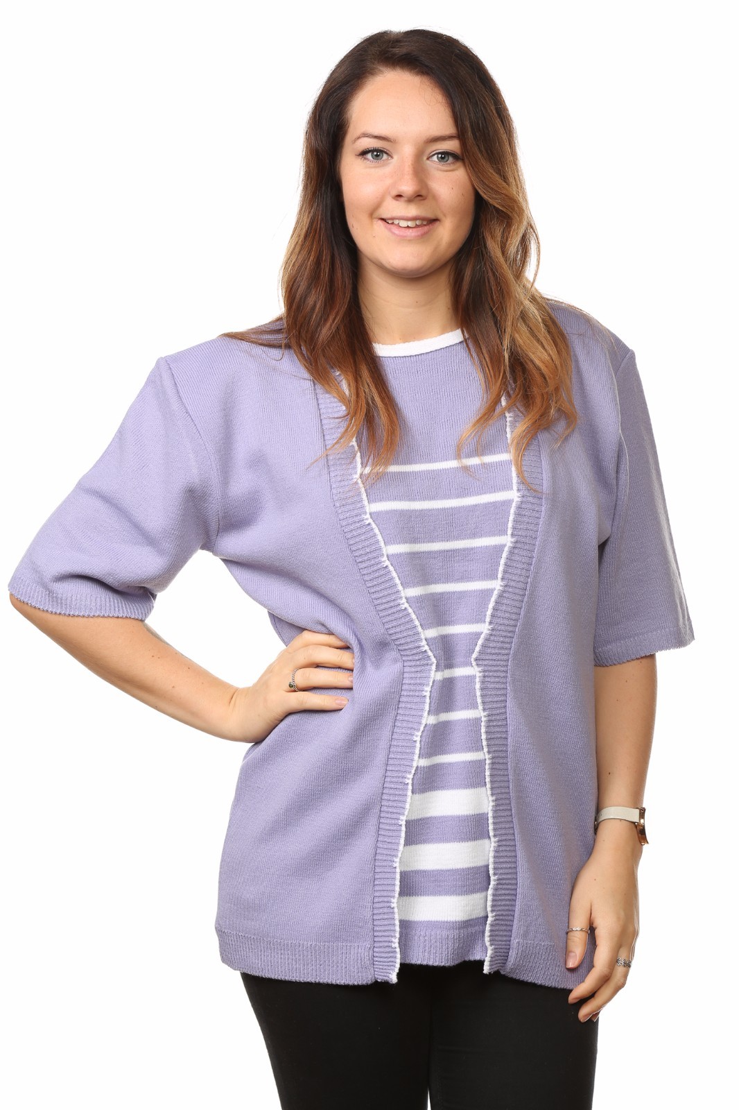 Ladies Womens Striped TwinSet Knitted Cardigans Sweaters Jumpers Tops