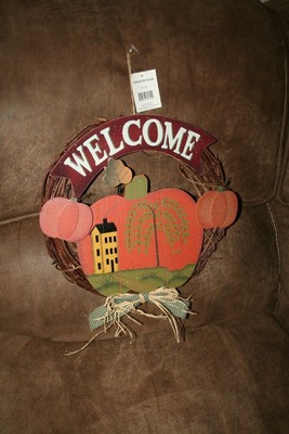 WELCOME HARVEST FALL THANKSGIVING RUSTIC GRAPEVINE WREATH DECORATION PLAQUE