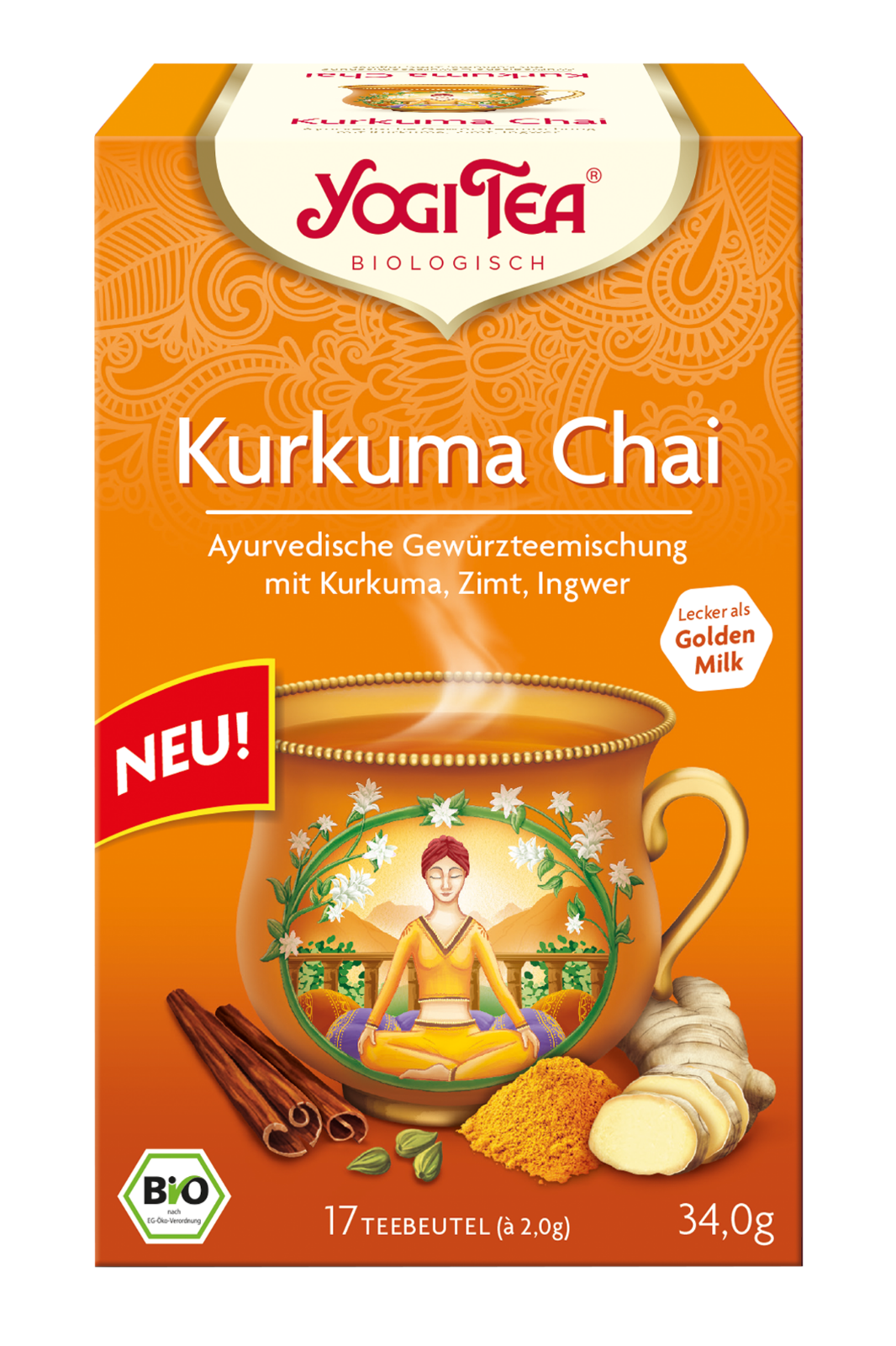 10er Pack BIO YOGI TEA Kurkuma Chai | Ayurvedische Gewürzteemischung mit Kurkuma