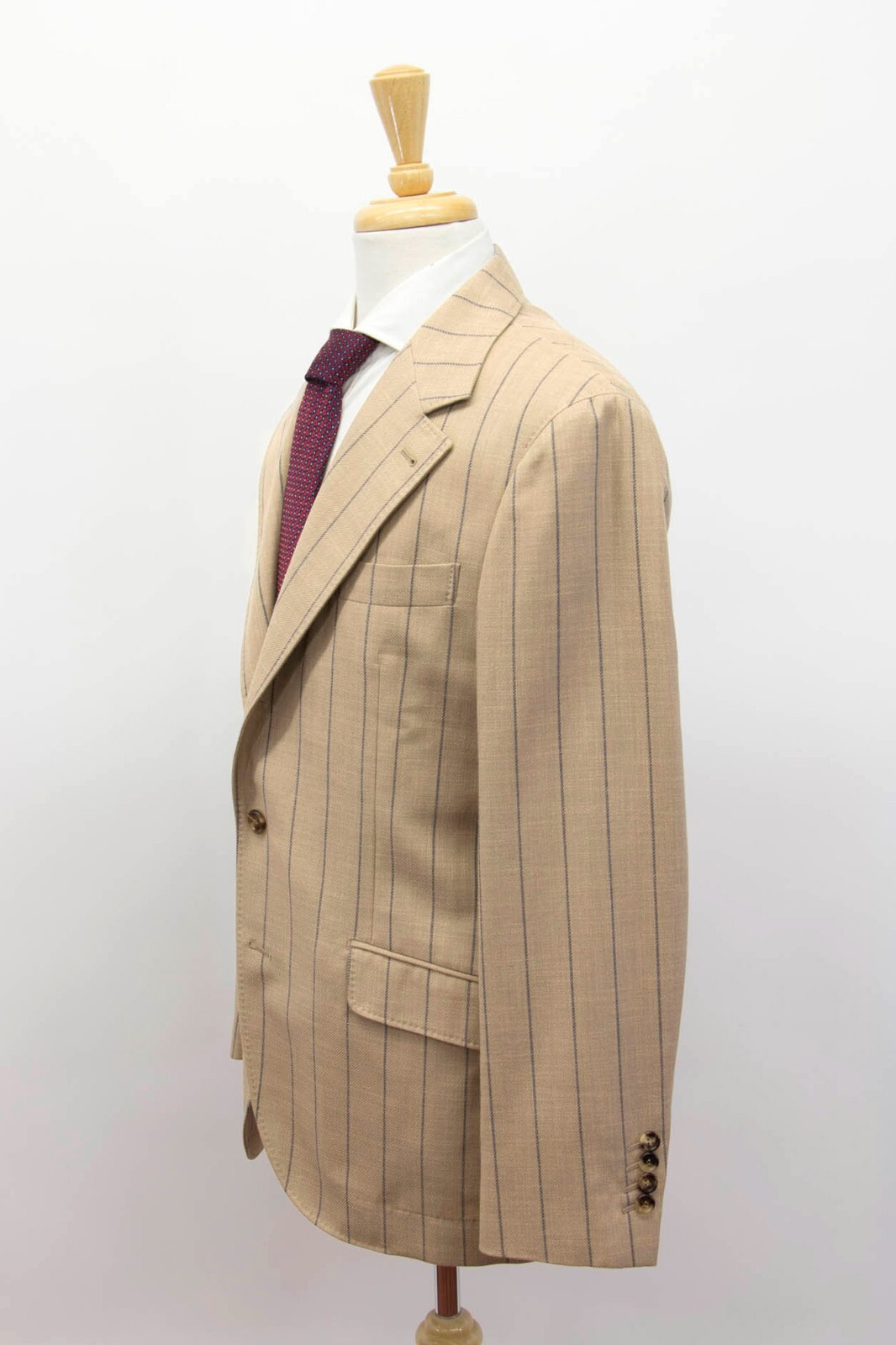 Pre-owned Brunello Cucinelli Nwt$4595  Men's Pinstripe Print Sport Coat W/logo Buttons A248 In Khaki-taupe + Blue Print