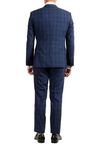 Pre-owned Hugo Boss Men's Jeckson/lenon1 Regular Fit 100% Wool Blue Plaid Two Button Suit