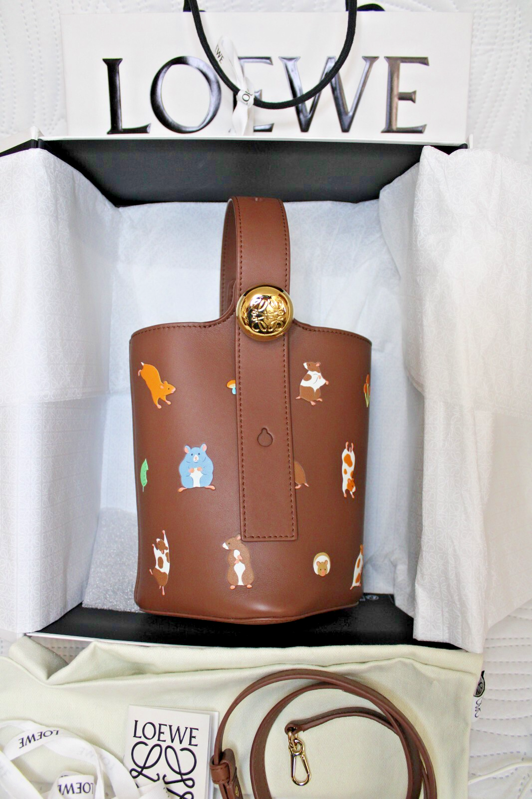 Loewe x Suna Fujita Hamster Mini Pebble Bucket Bag w/ Box, Dustbag
