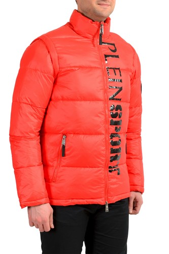 PLEIN SPORT PLEIN SPORT HERREN ROT LOGO AUFDRUCK REISSVERSCHLUSS PARKA WESTE MIT ABNEHMBARER