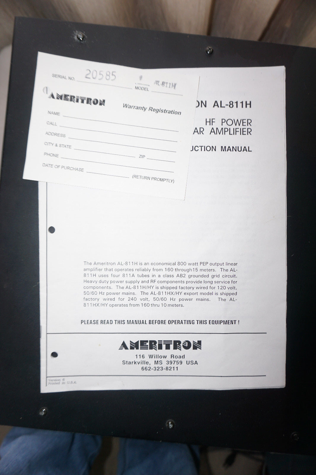 Ameritron AL-811H HAM Amateur Radio LINEAR Amplifier 811a Tubes 800w PEP