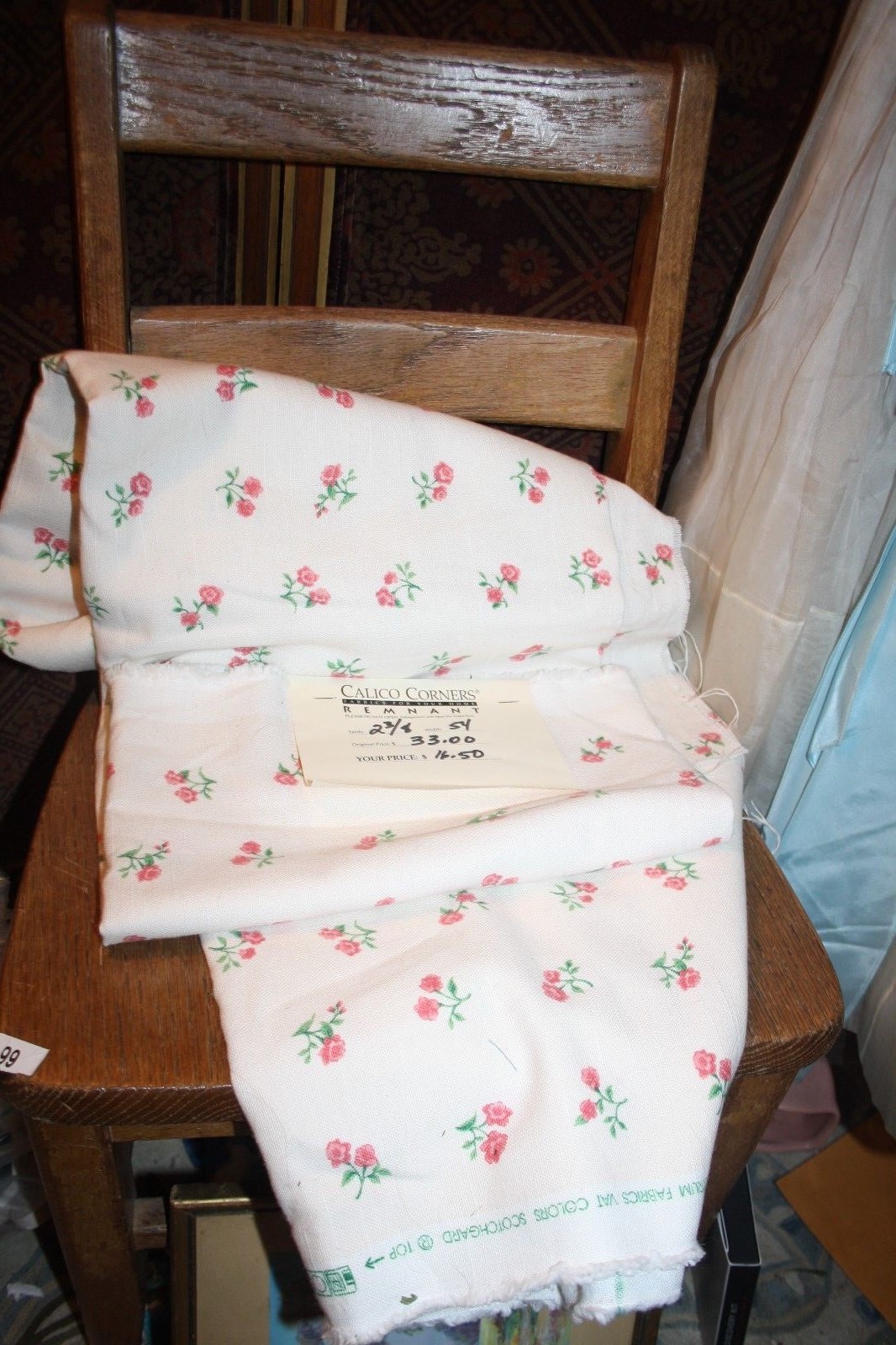 Upholstery Remnant heavier cotton Fabric Craft Material pink roses 2+ yd 54 x 92