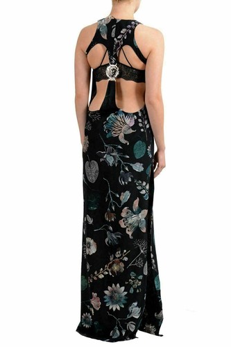 Pre-owned Versace Versus Women's 100% Silk Floral Print Open Back Maxi Dress Us 2 It 38 In Multicolor