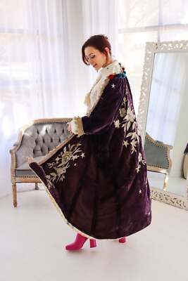 Pre-owned Jaded Gypsy Moonlight Walk Velvet Duster Jacket Dark Plum In Purple