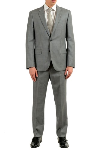 Pre-owned Hugo Boss "halsey2/merill2" Men's 100% Wool Gray Striped Two Button Suit