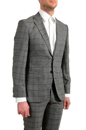 Pre-owned Hugo Boss Men's "johnstons5/lenon1" Regular Fit 100% Wool Plaid Two Button Suit In Gray