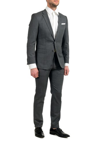 Pre-owned Hugo Boss "hutson5/gander3" Men's 100% Wool Slim Two Button Suit In Gray
