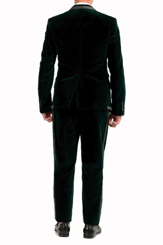 Pre-owned Dolce & Gabbana Men's Emerald Green Velour One Button Three Piece Suit