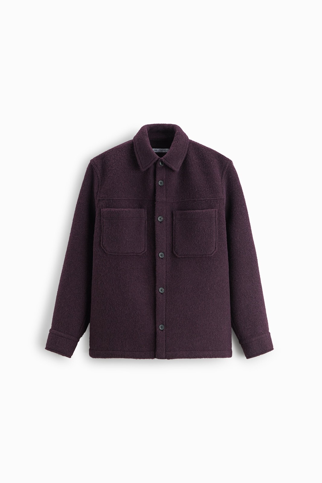 New Zara Boucle Pocket Overshirt S Burgundy 5505/379 Shacket
