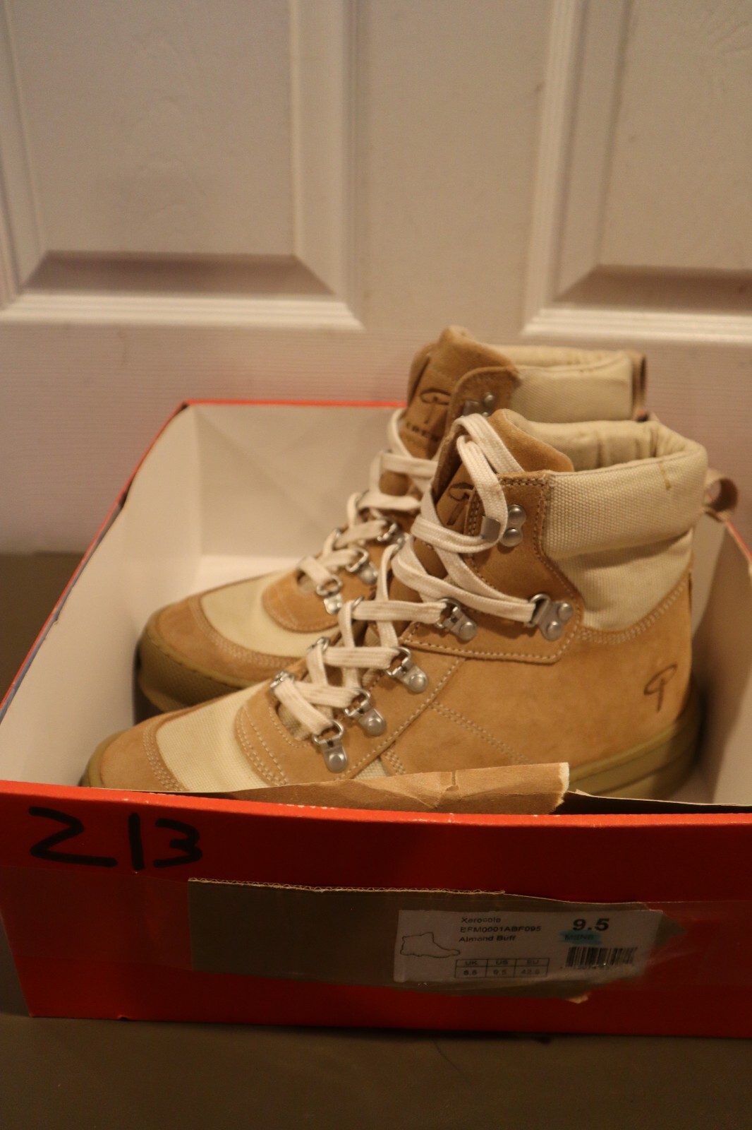 NEW 9.5 EREM Men’s Xerocole Almond Leather Lace Up Ankle Lug Sole Hiking Boots