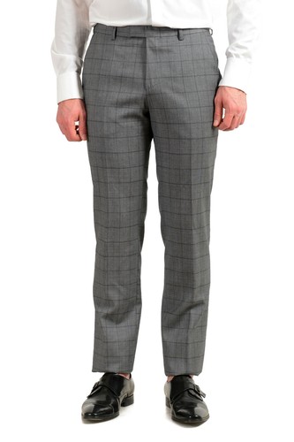 Pre-owned Hugo Boss Men's "johnstons5/lenon1" Regular Fit 100% Wool Plaid Two Button Suit In Gray
