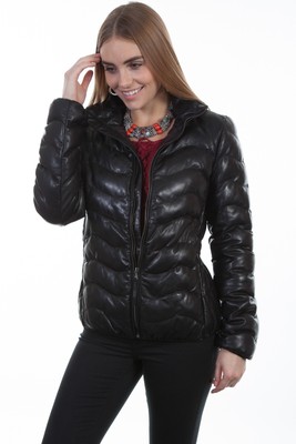 Pre-owned Scully Womens Black Leather Puffer Jacket