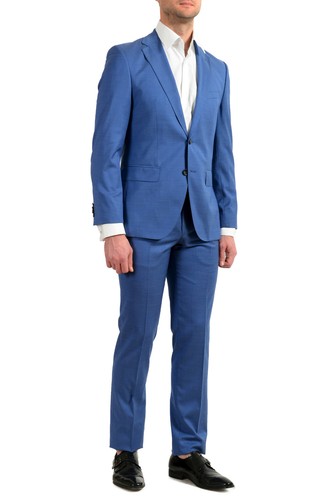 Pre-owned Hugo Boss Men's "johnstons5/lenon1" Regular Fit 100% Wool Blue Two Button Suit