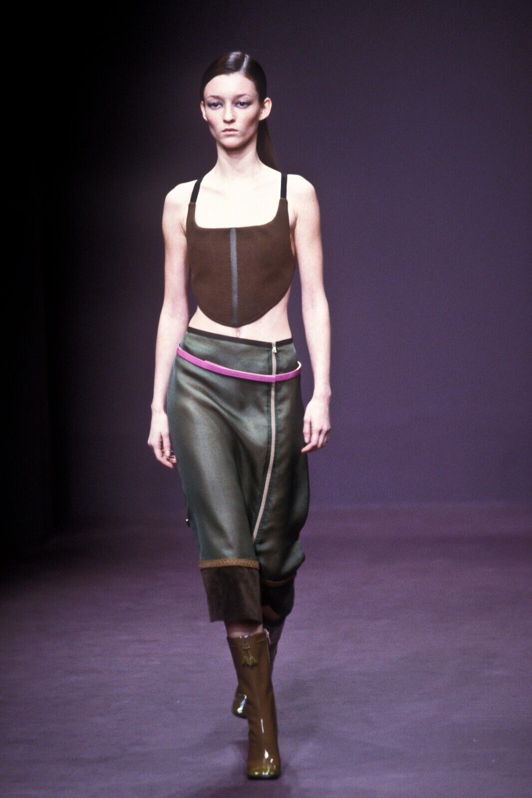 Prada Vintage Archive Fall 1999 Green Silk Organza Brown Prada Vintage Archive Fall 1999 Green Silk Organza Brown