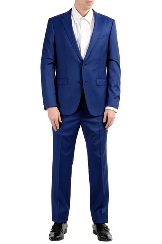 Pre-owned Hugo Boss "nestro3/byte1" Men's 100% Wool Blue Two Button Suit