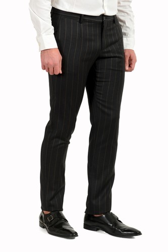 Pre-owned Dolce & Gabbana Men's "gold" 100% Wool Striped Two Button Three Piece Suit In Gray/beige
