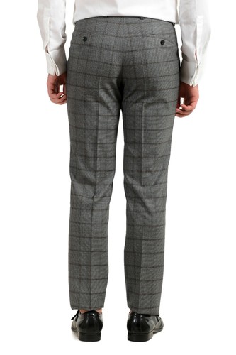 Pre-owned Hugo Boss Men's "johnstons5/lenon1" Regular Fit 100% Wool Plaid Two Button Suit In Gray