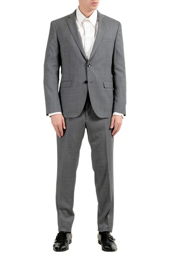 Pre-owned Hugo Boss "reyno4/wave2" Men's 100% Wool Extra Slim Gray Two Button Suit