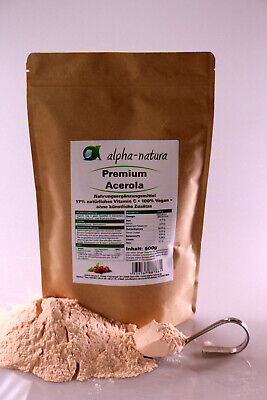 Acerola Pulver 500g - Natürliches Vitamin C min. 17% - Rohkostqualität - Vegan