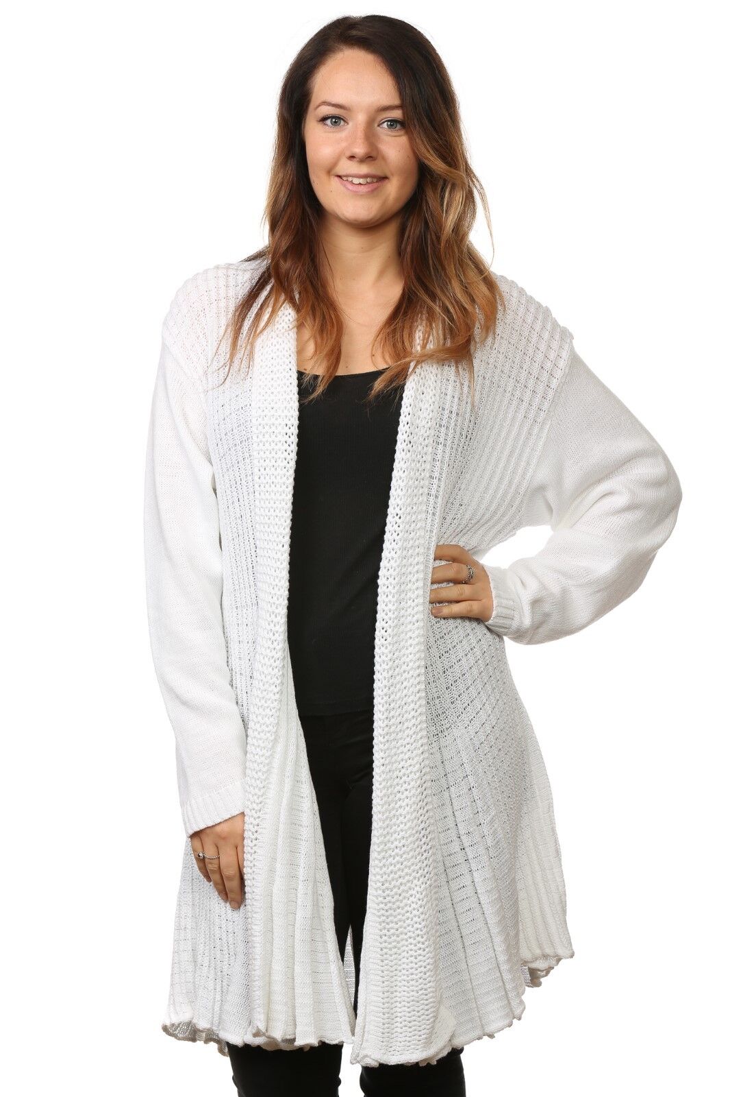 Womens Ladies Knitted Boyfriend Waterfall Cardigan Open Cardigan Size UK 16-26