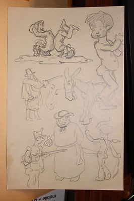  dans le goût d'Adolphe WILLETTE dessin original - R° V° ''Le Voila!'' & études 