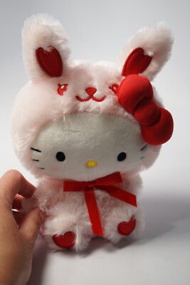 Sanrio Hello Kitty Bunny Rabbit Plush New Easter 8'' Kawaii Hearts Pink Red Bow