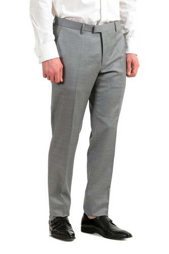 Pre-owned Hugo Boss Men's "t-harvers4/glover3" Slim Fit Silk Wool Plaid Two Button Suit In Gray