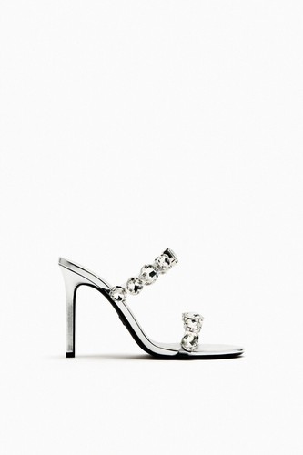 ZARA TRIMMED HEELED VINYL MULES Silver | 1305/210 | eBay