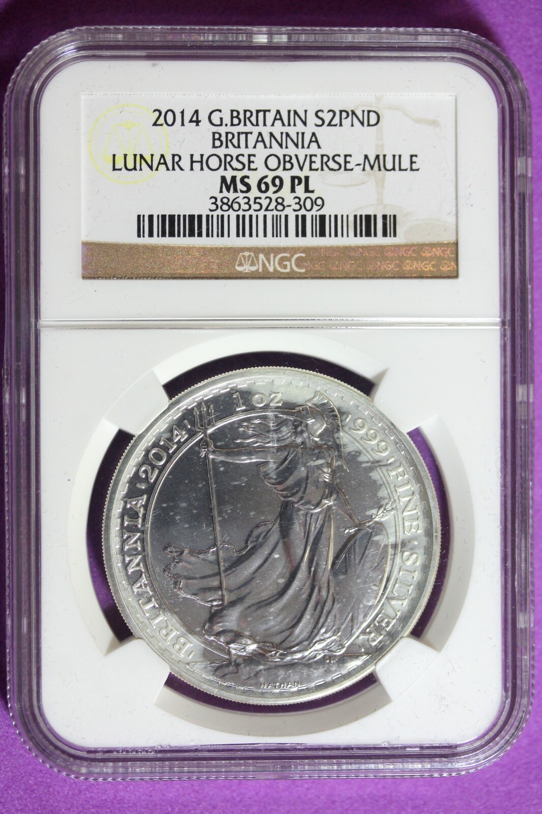 2014年 イギリス ブリタニア 2ポンド 銀貨 NGC MS69PL 2014 NGC MS69 PL Great Britain 1oz Silver Britannia #B30556
