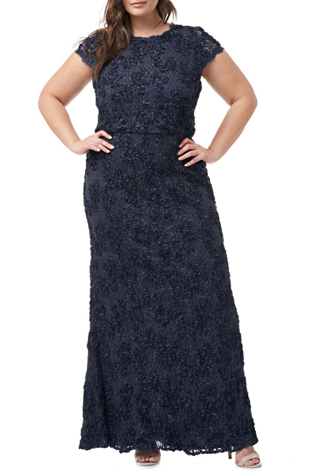 JS COLLECTIONS Темно-синее сутажное кружевное блузон с пайетками облегающее платье-русалка 16W