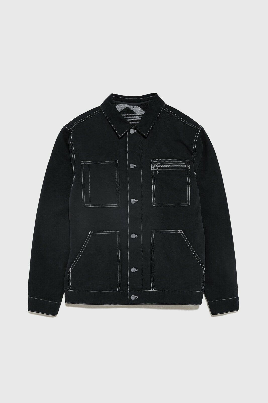 New Zara Contrasting Worker Jacket S Black workshirt work New Zara Contrasting Worker Jacket S Black workshirt work