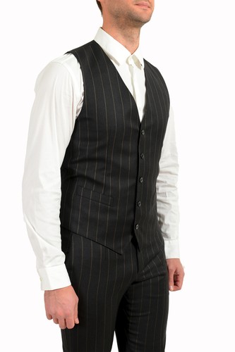 Pre-owned Dolce & Gabbana Men's "gold" 100% Wool Striped Two Button Three Piece Suit In Gray/beige
