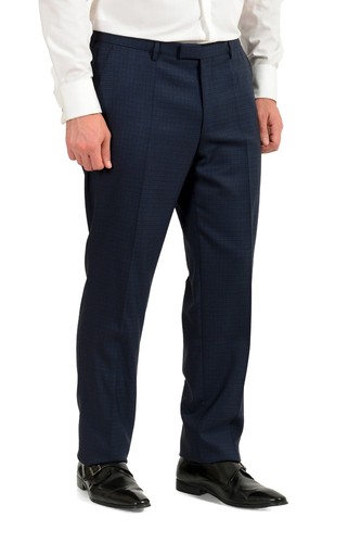 Pre-owned Hugo Boss Men's "johnstons5/lenon1" Regular Fit Plaid 100% Wool Two Button Suit In Blue/dark Blue