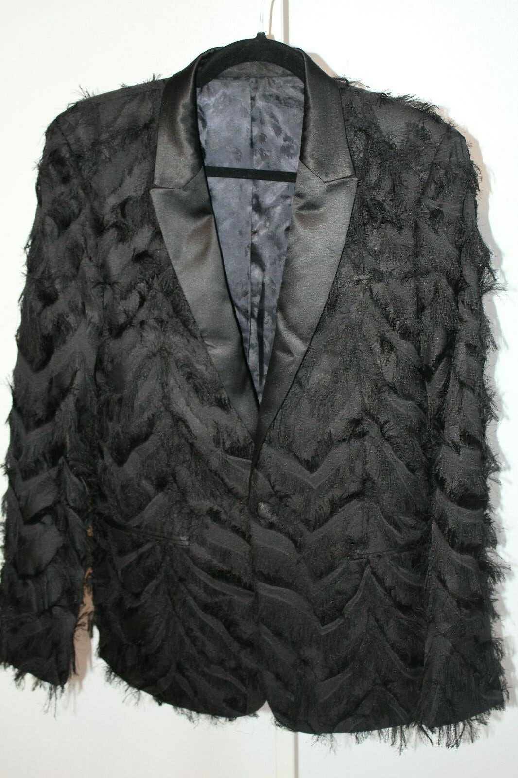 Mens ASOS Entertainer Performer Tuxedo Jacket Black Fringe Prom Jacket 38 Long