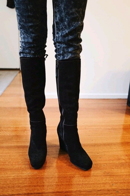 prada suede knee high boots